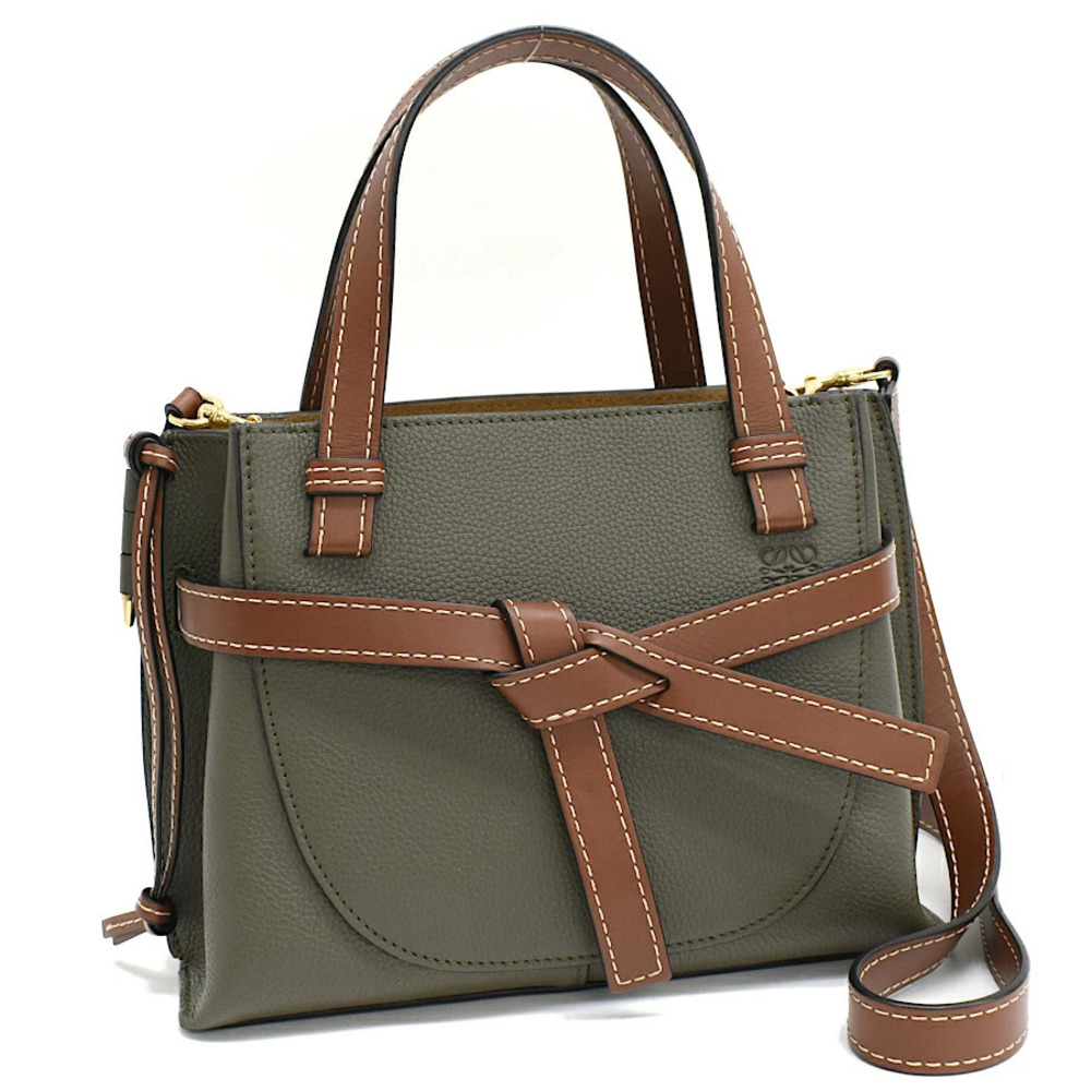 Loewe Gate Top Handle Bag Tote Leather Anagram Khaki Green Brown